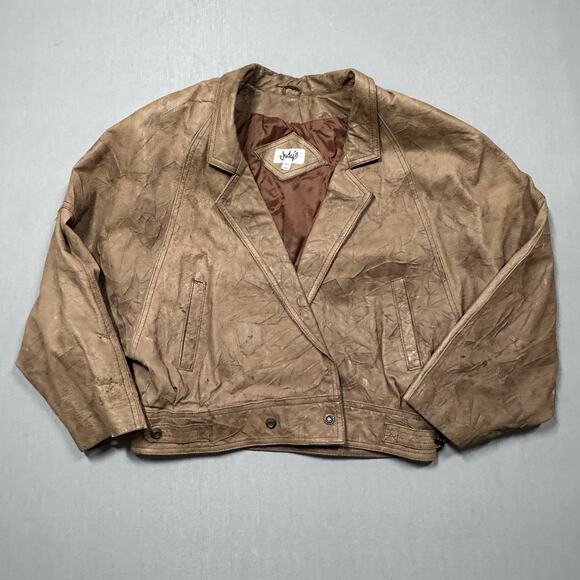VTG Womens Cropped Distressed Jacket 70s Size S Tan Motorcycle Bomber Dolman - Picture 1 of 14